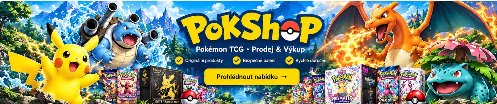 PokShop – svět Pokémon TCG, jednotlivé karty, boostery, ETB a další sběratelské produkty